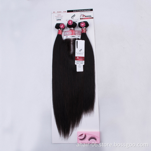 No Tangle Pack Human Hair Wholesale Raw Cambodian Hair, Hair Extension Pack 60g 60g 55g 3 Bundles With Lace Closure